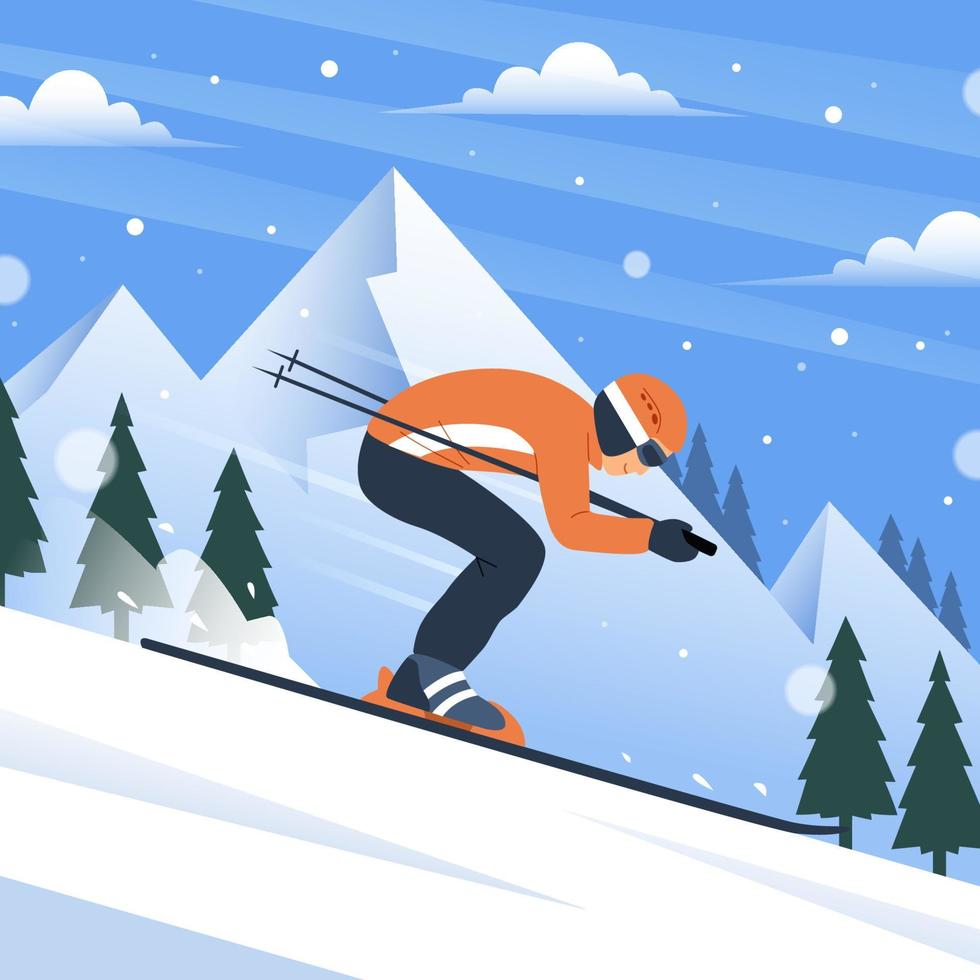 Wintersport mit Skifahrerrutschen auf Schnee vektor