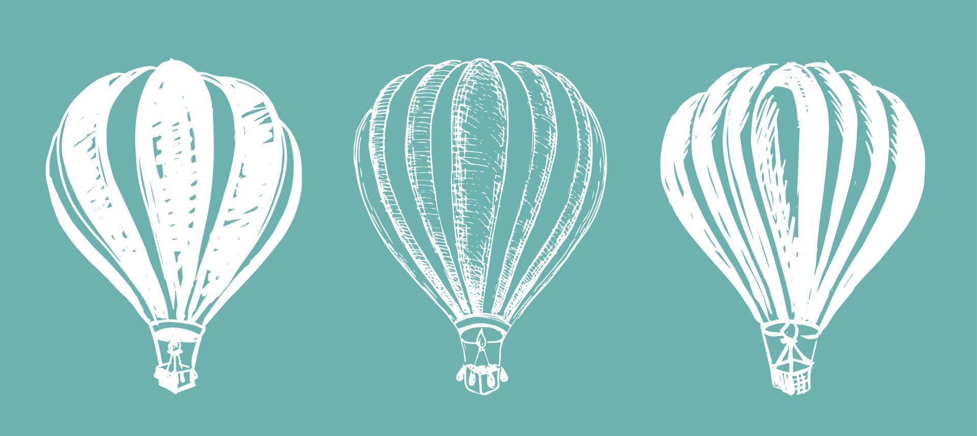 fliegende heißluftballons, handgezeichnete illustration. vektor