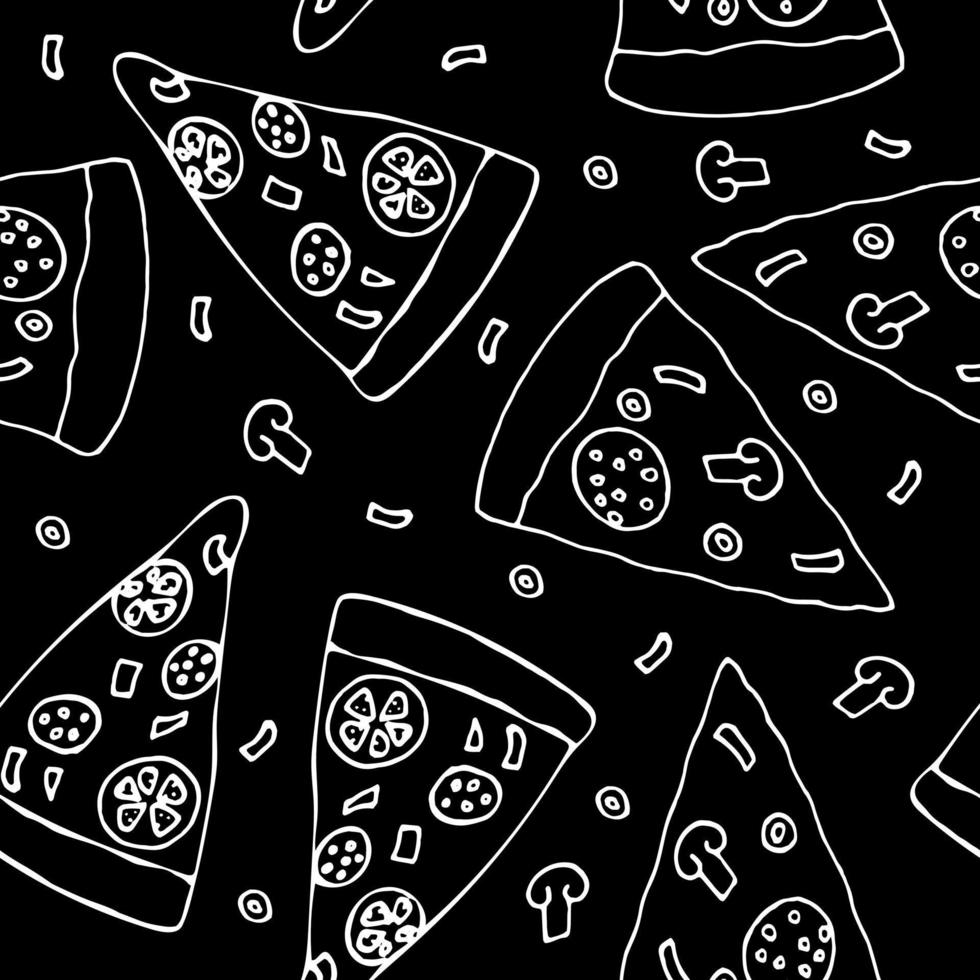 Pizza nahtlose Muster handgezeichnet im Doodle-Stil. geeignet für Menü, Verpackung, Geschenkpapier, Tapete, Hintergrund, Textil, digitales Papier. , skandinavischer Minimalismus monochrom vektor