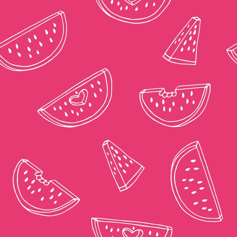 nahtloses muster der wassermelone. handgezeichnete Vektorgrafik im Doodle-Stil. Minimalismus. Tapeten, Textilien, Packpapier, Hintergrund. saftiges sommeressen aus frischen früchten vektor