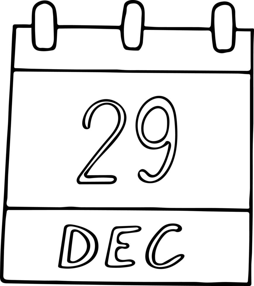 Kalenderhand im Doodle-Stil gezeichnet. 29. dezember. internationaler tag des cellos, datum. Symbol, Aufkleberelement für Design. Planung, Betriebsferien vektor