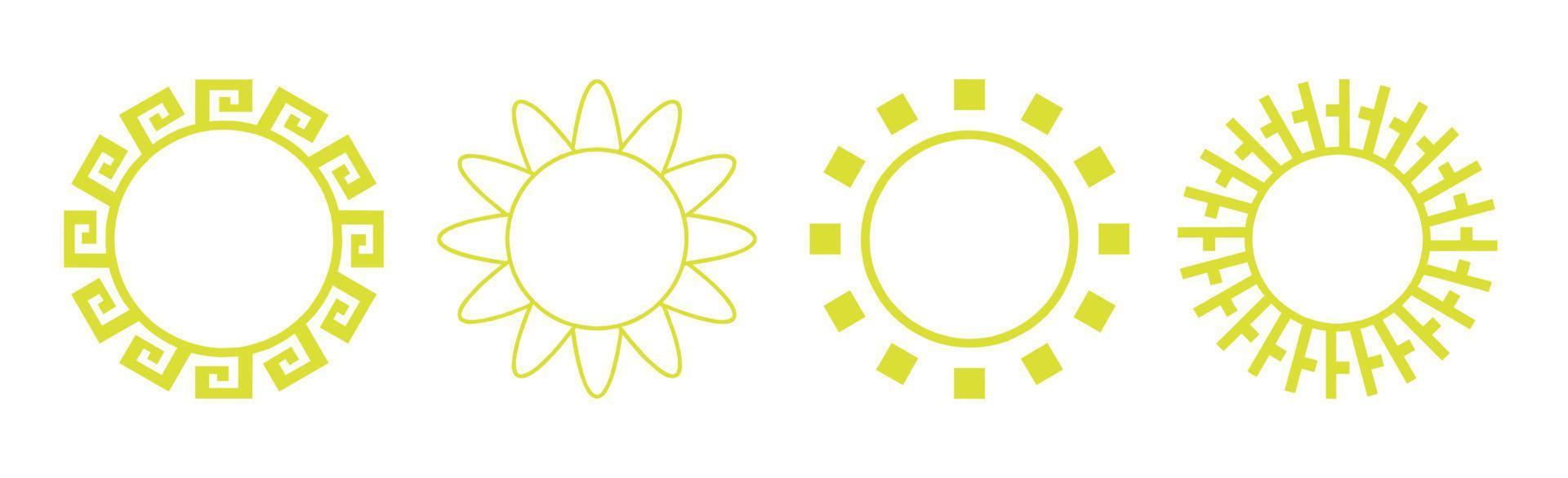 samling av 4 bitar av abstrakt annorlunda gul Sol på vit bakgrund - vektor