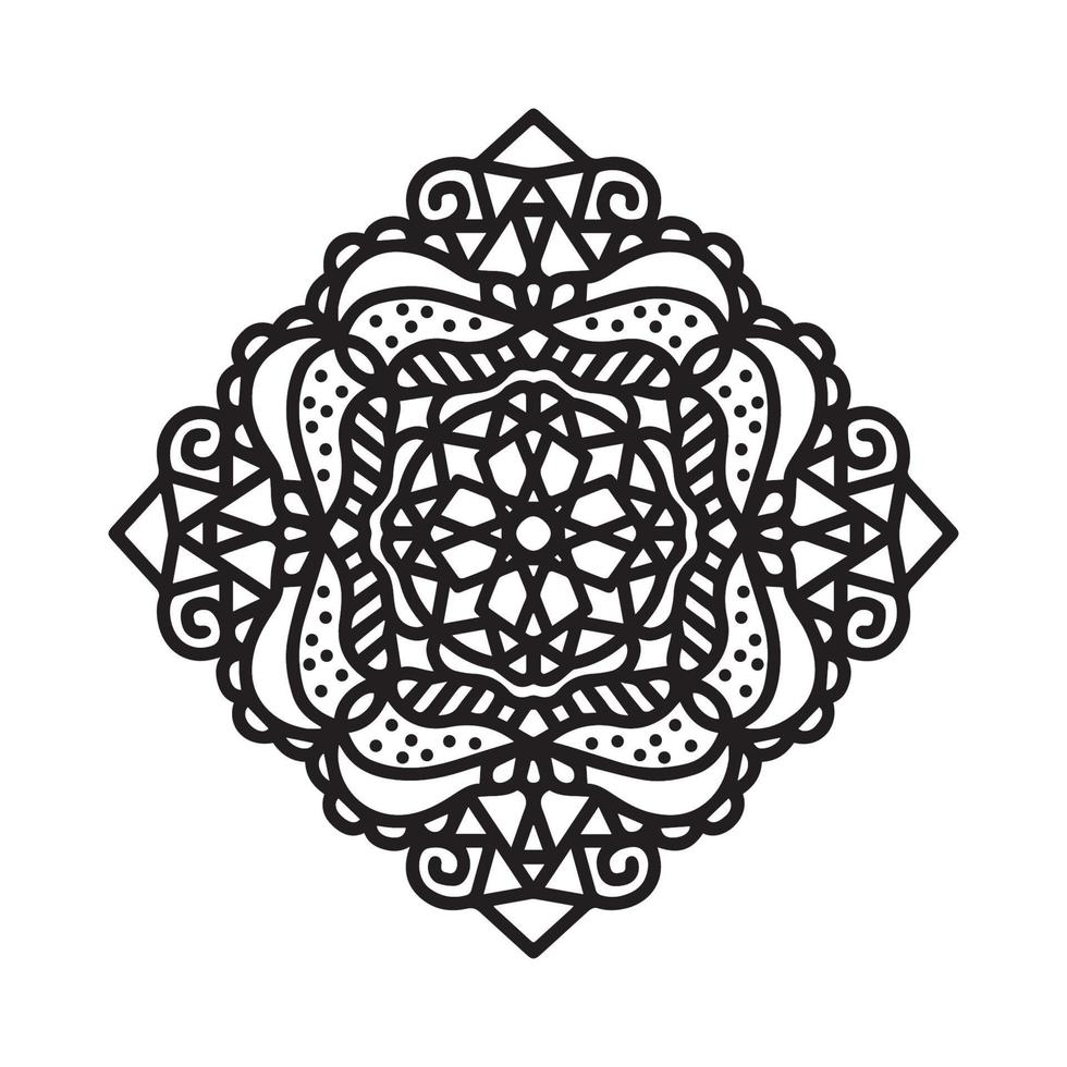 cirkulär mandala svart och vit mönster, dekorerad med bohemisk Häftigt mandala konst, henna blommor, mehndi rit och svartvit symmetrisk. färg bok sida mandal, anti-stress terapi. vektor