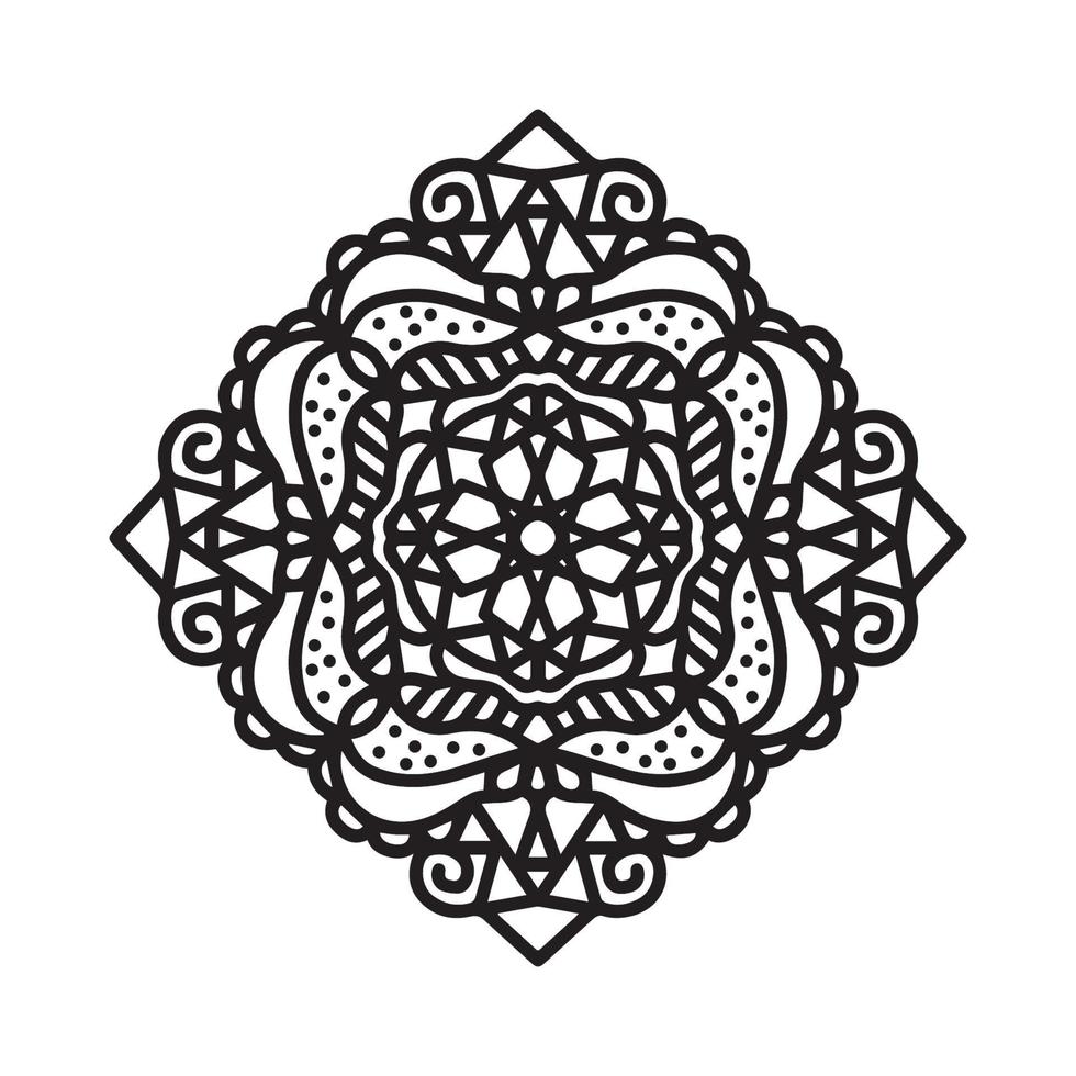 kreisförmiges Mandala-Schwarz-Weiß-Muster, verziert mit böhmischer cooler Mandala-Kunst, Henna-Blumen, Mehndi-Ritus und monochromer Symmetrie. Malbuch Seite Mandala, Anti-Stress-Therapie. vektor