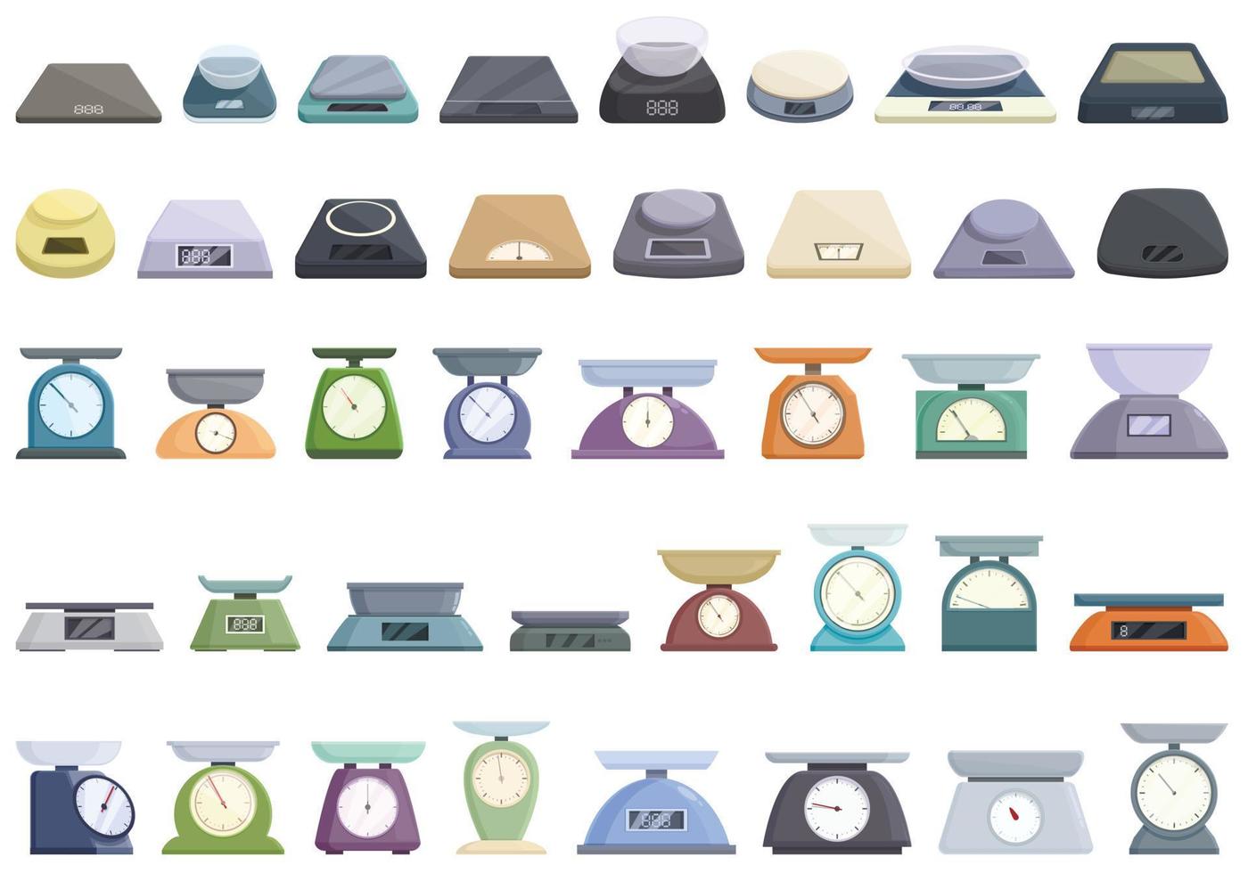 kök skalor ikoner uppsättning tecknad serie vektor. mat balans vektor