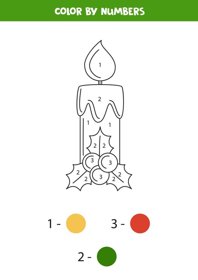 Färben Sie die Weihnachtskerze nach Zahlen. Arbeitsblatt für Kinder. vektor