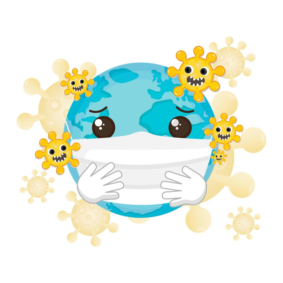 Planet trägt eine Gesichtsmaske gegen Coronavirus vektor