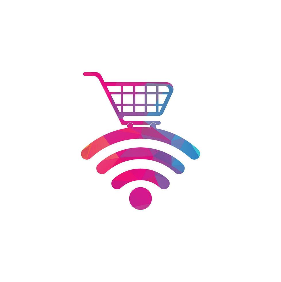 wifi und Warenkorb-Logo-Design. Online-Shop-Logo-Design-Vorlage. Warenkorb und WLAN-Symbol Kombination Logo-Design-Konzept vektor