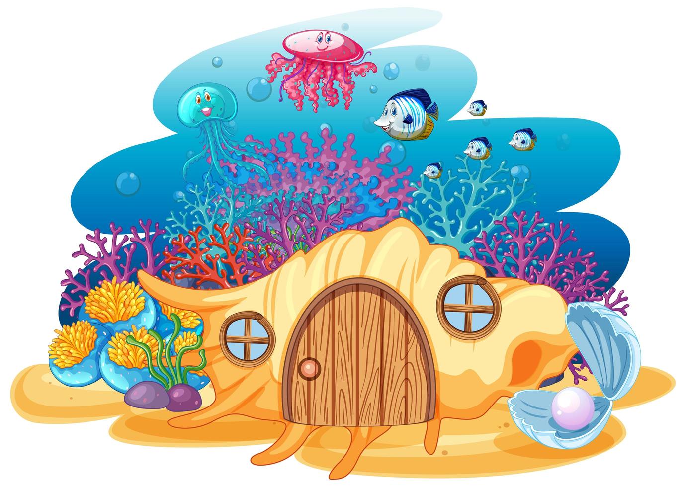 Shell House und Sealife in Unterwasser vektor
