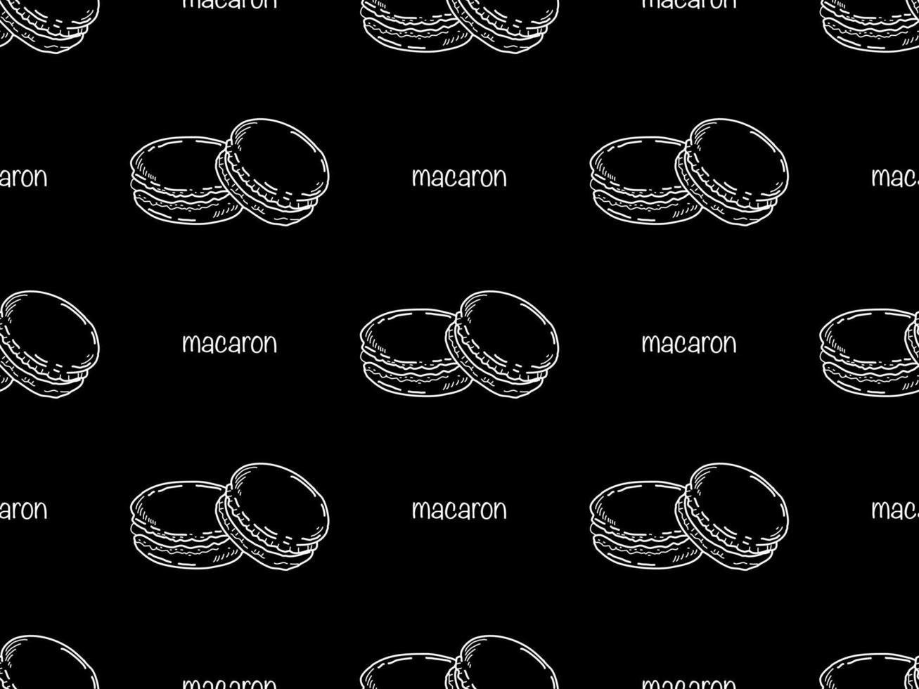 macaron tecknad serie karaktär sömlös mönster på svart bakgrund vektor