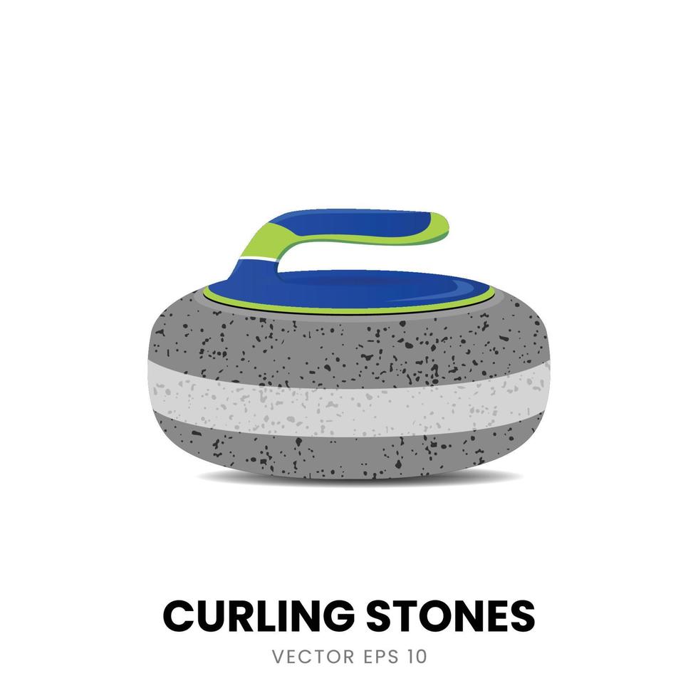 Elements-Sammlung für Curling-Steine-Spiel in grüner und blauer Farbe. sporteisbahn, flache vektorsymbolillustration. vektor