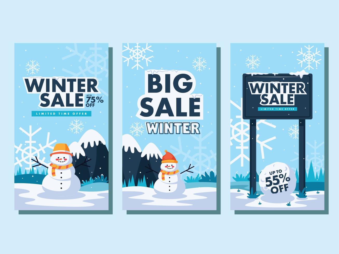 platt design vinter- försäljning vertikal baner och Instagram berättelser mall vektor