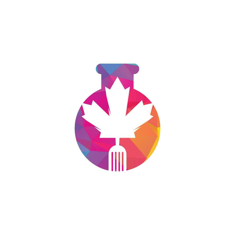 kanadisches Lebensmittellabor Form Konzept Logo Konzeptdesign. kanadisches Restaurant-Logo-Konzept. Ahornblatt und Gabel-Symbol vektor