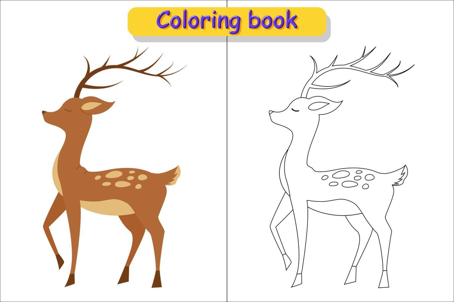 tecknad serie rådjur för barn färg bok i Färg och kontur vektor