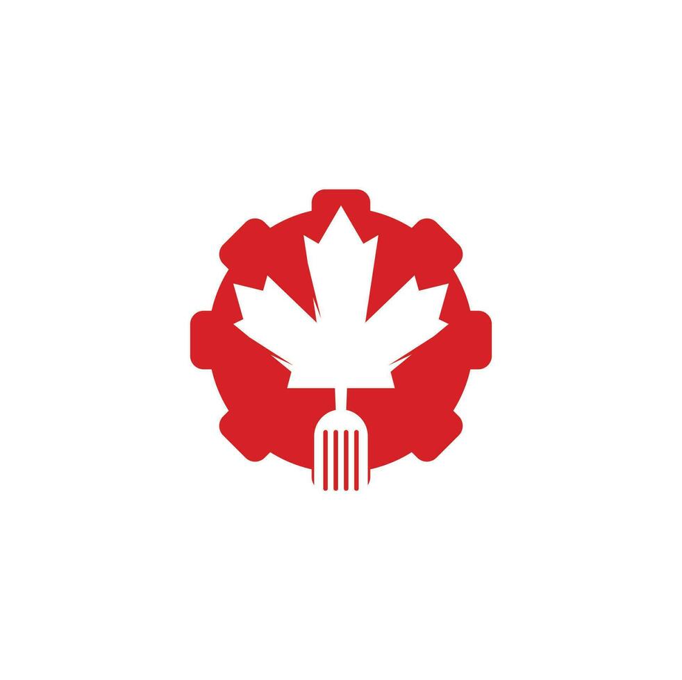 kanadensisk mat redskap form begrepp logotyp begrepp design. kanadensisk mat restaurang logotyp begrepp. lönn blad och gaffel ikon vektor