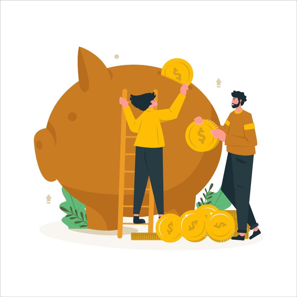 geld sparen auf flacher illustration des sparschweins vektor
