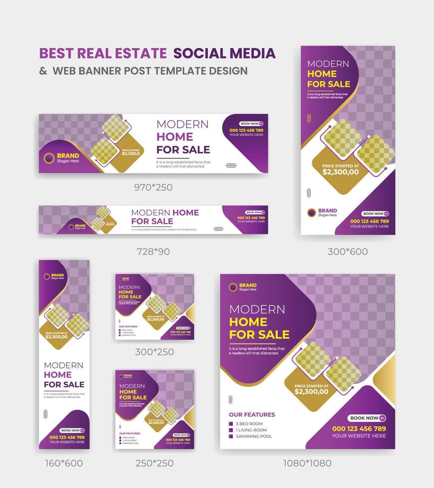 Web-Banner für Immobilien und Business-Social-Media-Bundle-Template-Design vektor