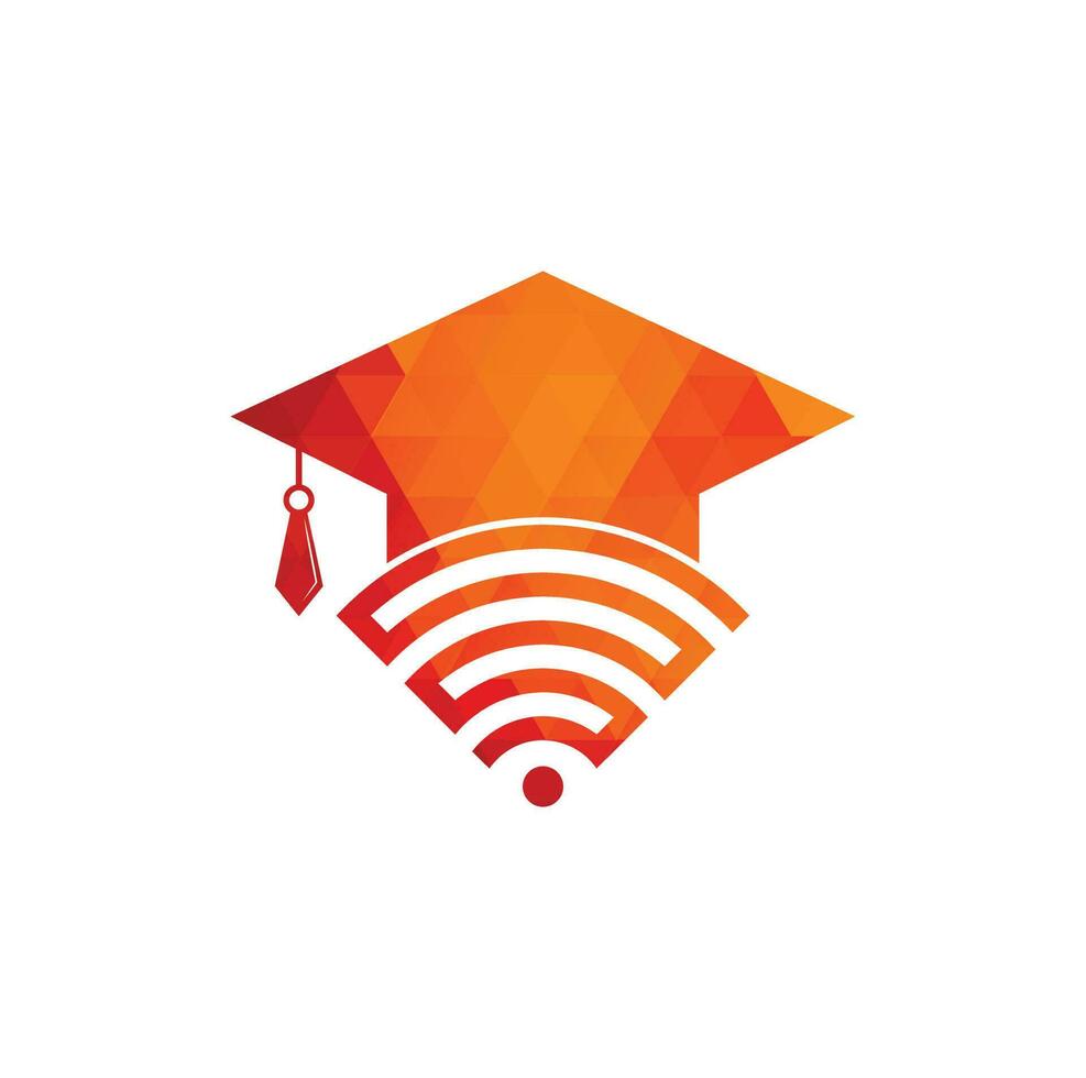 examen hatt och wiFi vektor logotyp design. studie uppkopplad logotyp begrepp.