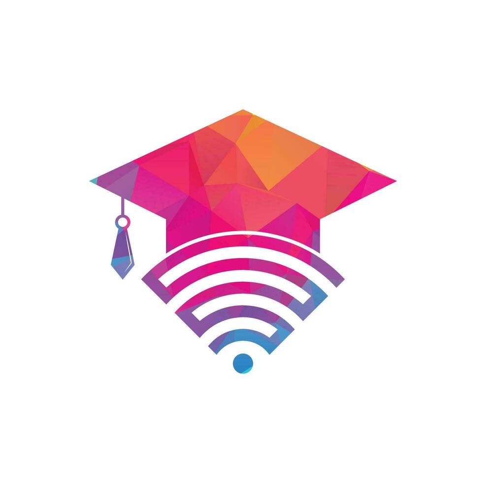 graduiertenhut und wifi-vektorlogodesign. Online-Logo-Konzept studieren. vektor