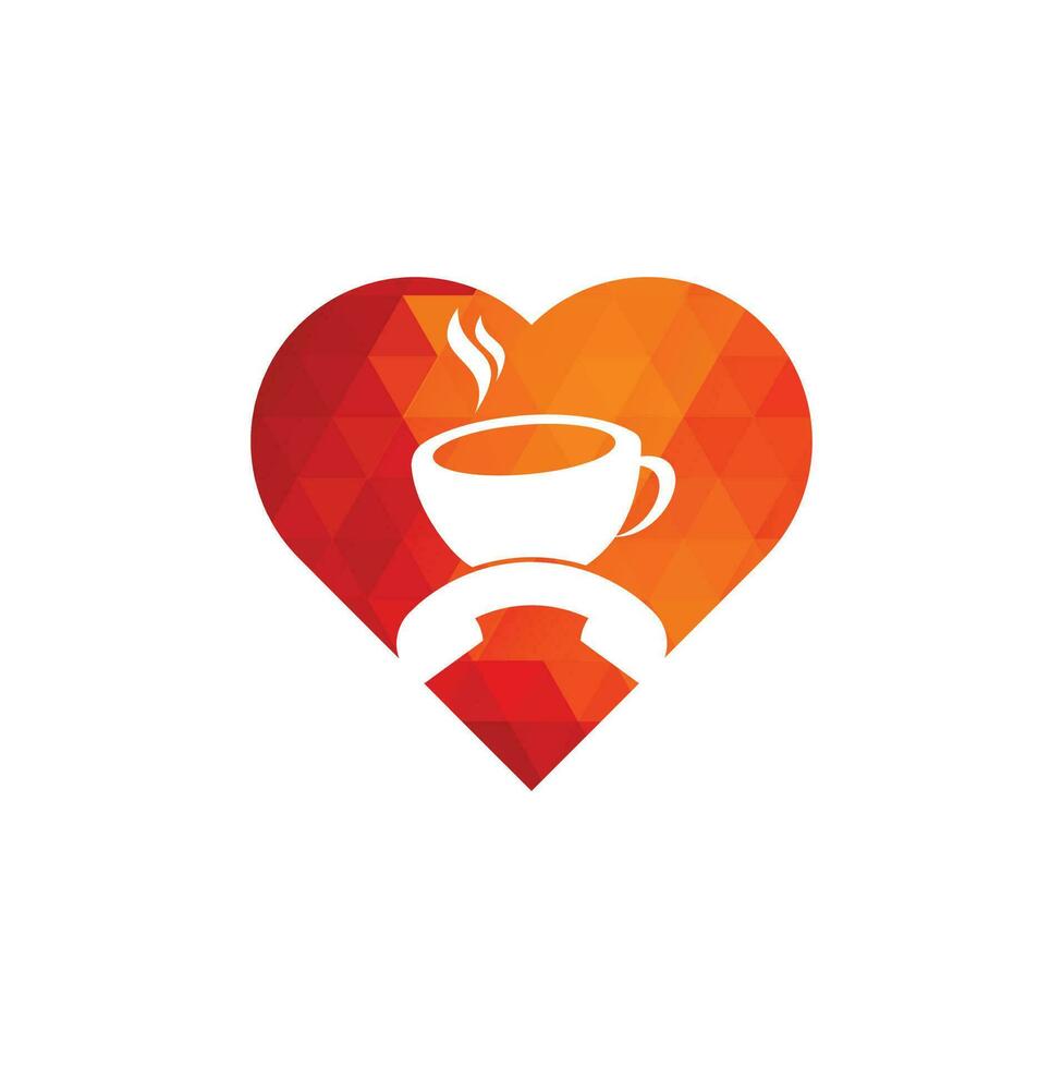 Kaffee Anruf Herzform Konzept Vektor Logo Design. Mobilteil und Cup-Symbol