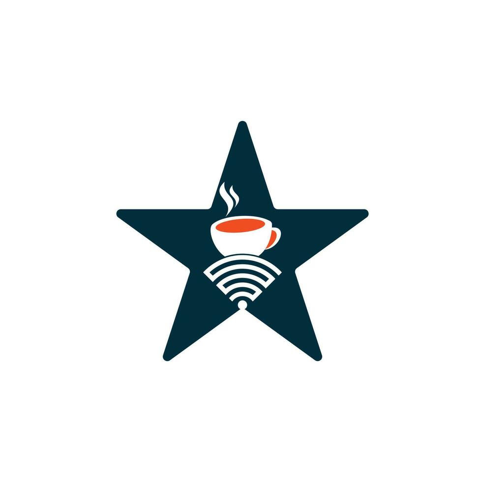 kaffee wifi sternform konzept logo design. Kaffeetasse mit WLAN-Vektorsymbol-Logo vektor