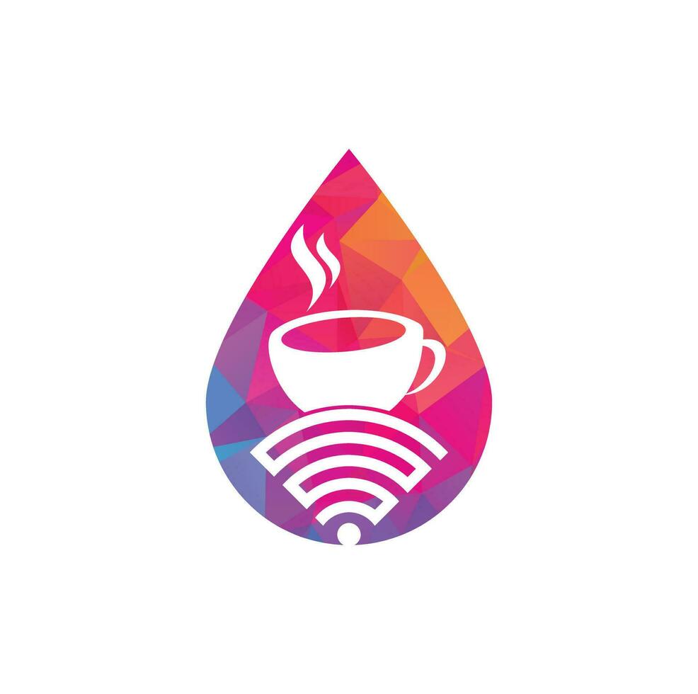 kaffe wiFi släppa form begrepp logotyp design. kaffe kopp med wiFi vektor ikon logotyp