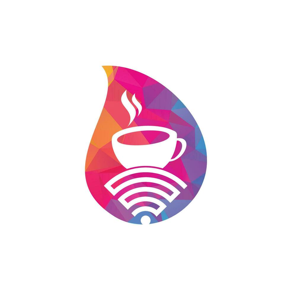 kaffe wiFi släppa form begrepp logotyp design. kaffe kopp med wiFi vektor ikon logotyp