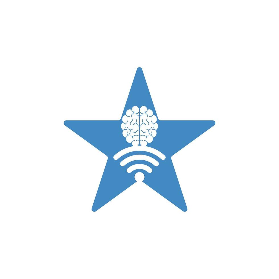 Gehirn- und WLAN-Sternform-Konzept-Logo-Design. Bildung, Technologie und betriebswirtschaftlicher Hintergrund. Wi-Fi-Gehirn-Logo-Symbol vektor