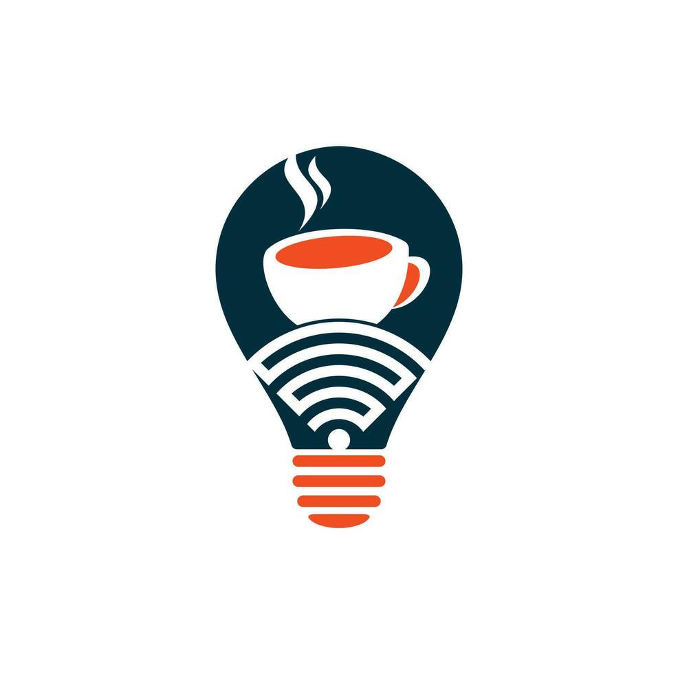 kaffe wiFi Glödlampa form begrepp logotyp design. kaffe kopp med wiFi vektor ikon logotyp