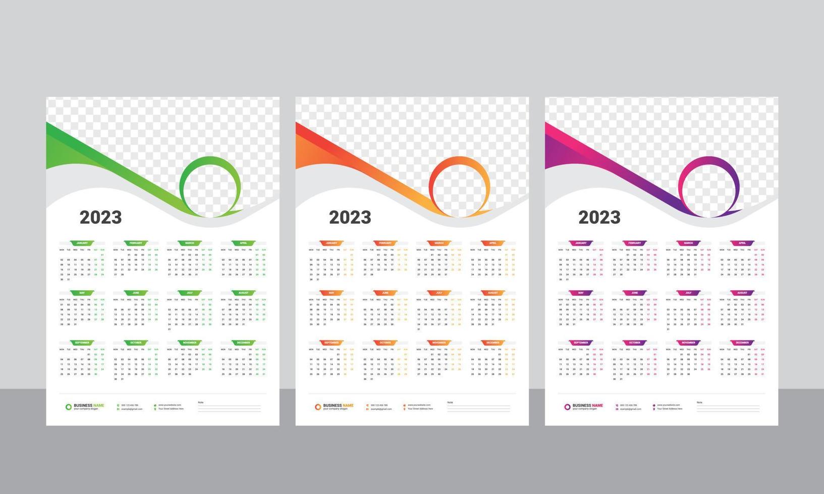 vägg kalender 2023 - ett sida kalender - enda sida kalender - 12 månader kalender vektor