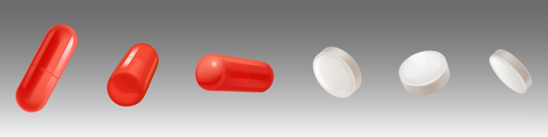 Medikamente, weiße Tabletten und rote Kapseln vektor