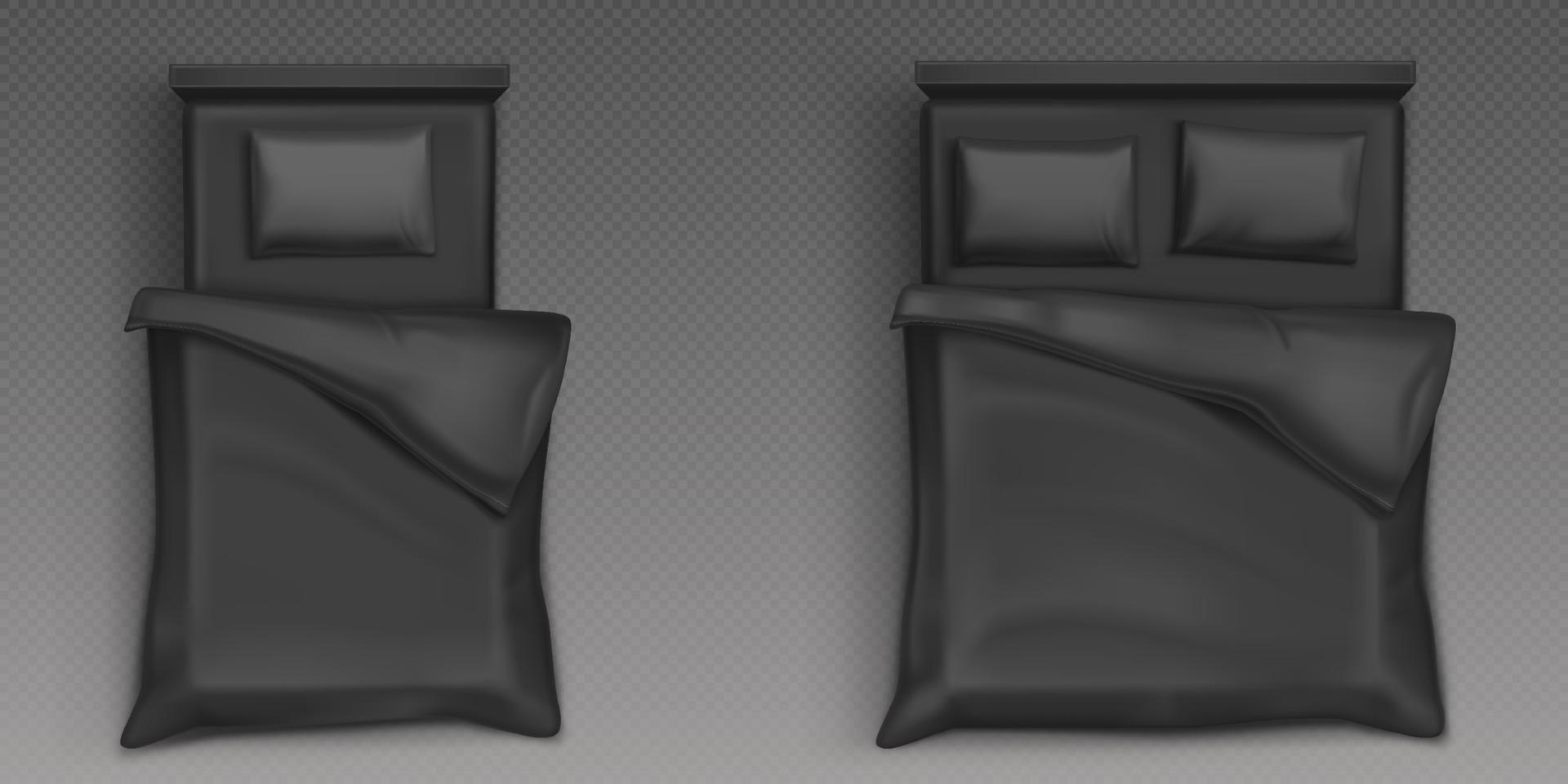 Einzel- und Doppelbetten mit schwarzem Leinen von oben vektor
