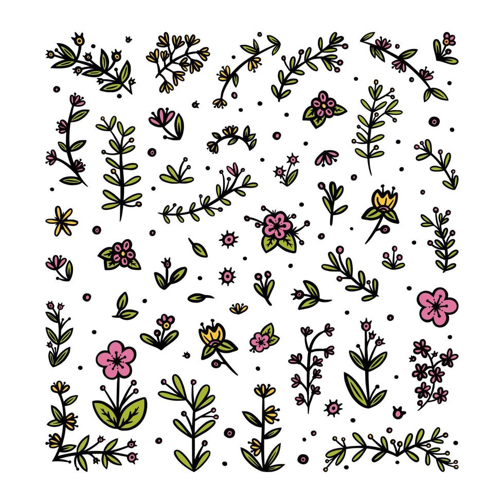 blumen, blätter und zweige elemente für ornamente. dekoratives Blumenmuster für verschiedene Designs. Doodle-Vektor-Illustration vektor