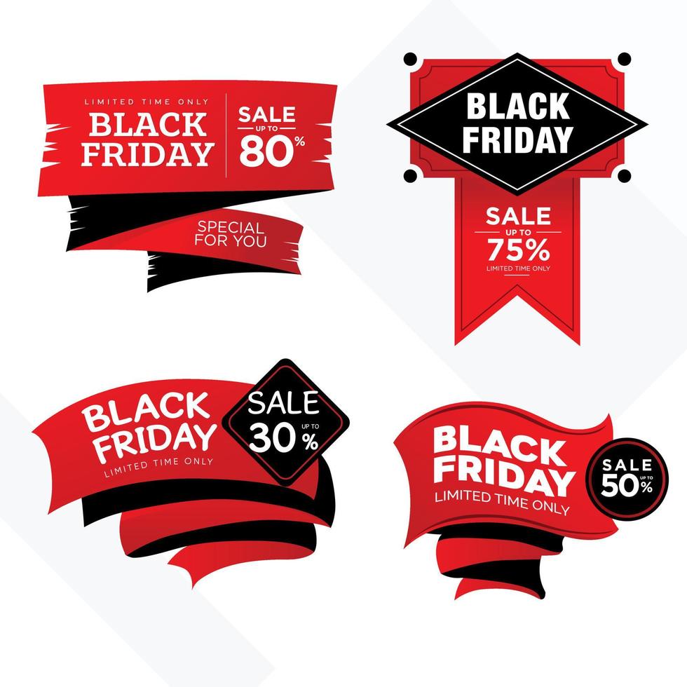 Black Friday Promotion-Abzeichen mit verschiedenen Design-Rot-Schwarz-Farben vektor