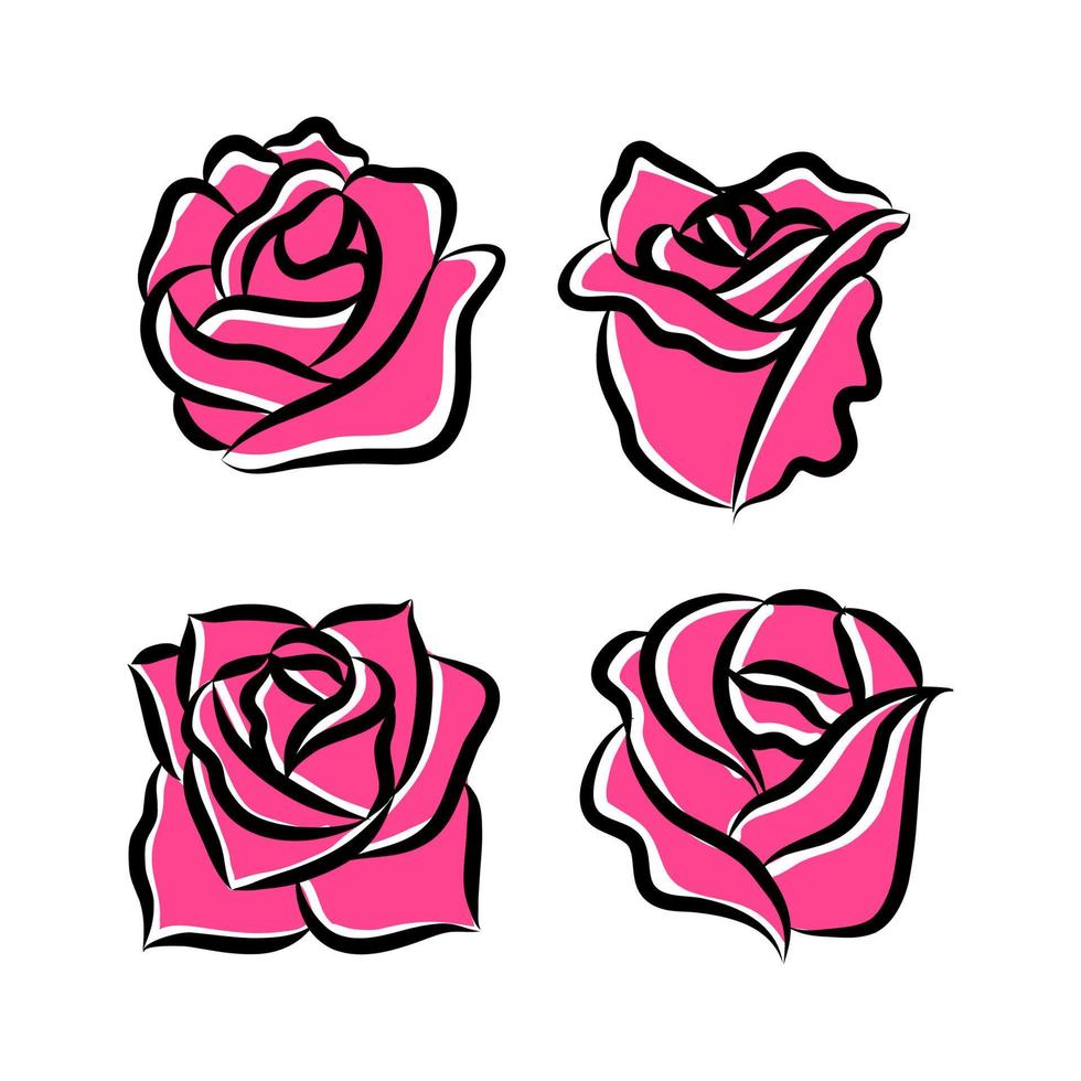Rosenblumenillustration. Rosenblüten-Symbol. Rosen-Vektor-Strichzeichnungen. Blume einfaches Zeichen. vektor