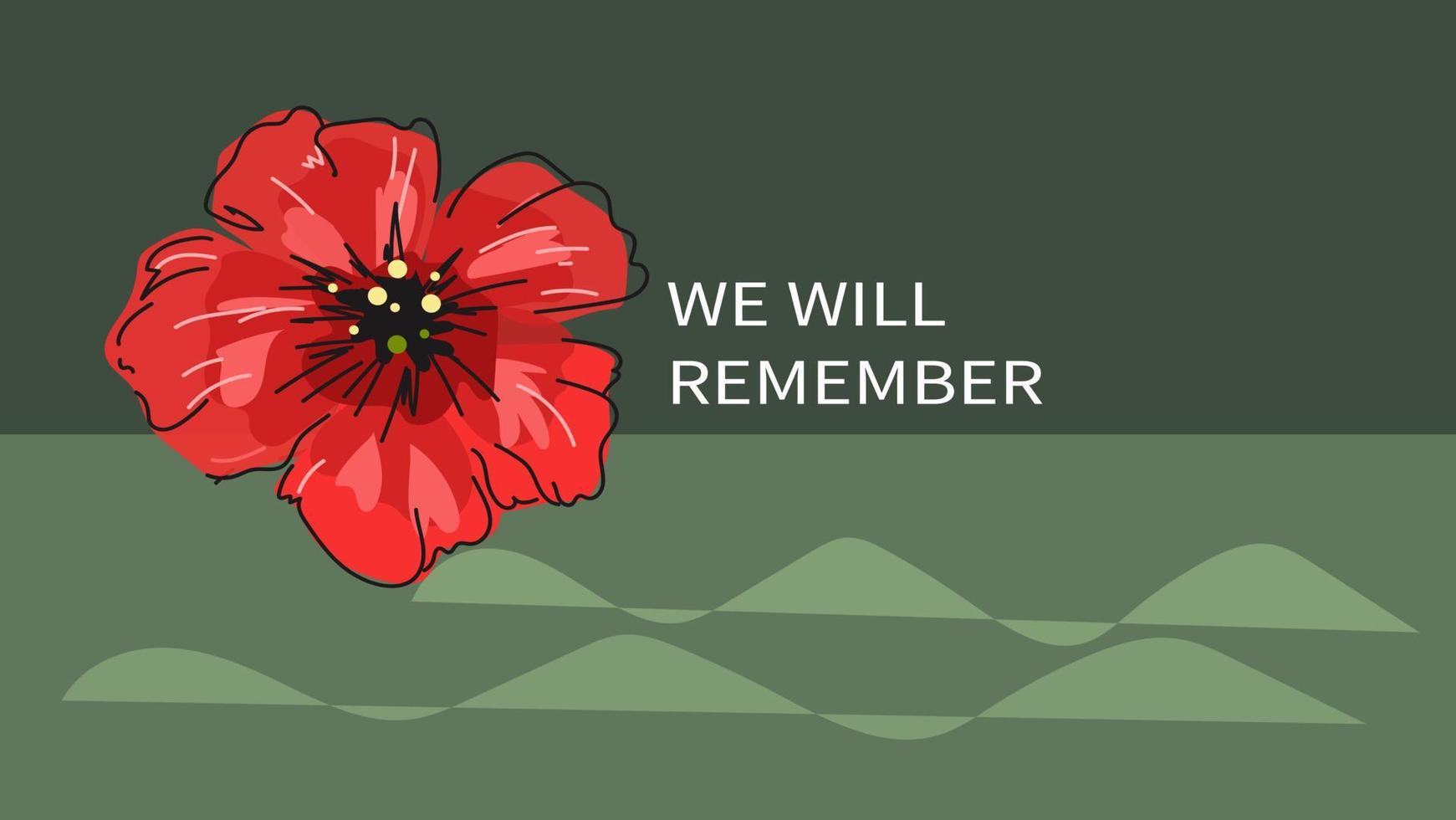 rote helle mohnblume, vektordoodle-banner für gedenktag, gedenktag, anzac-tag vektor