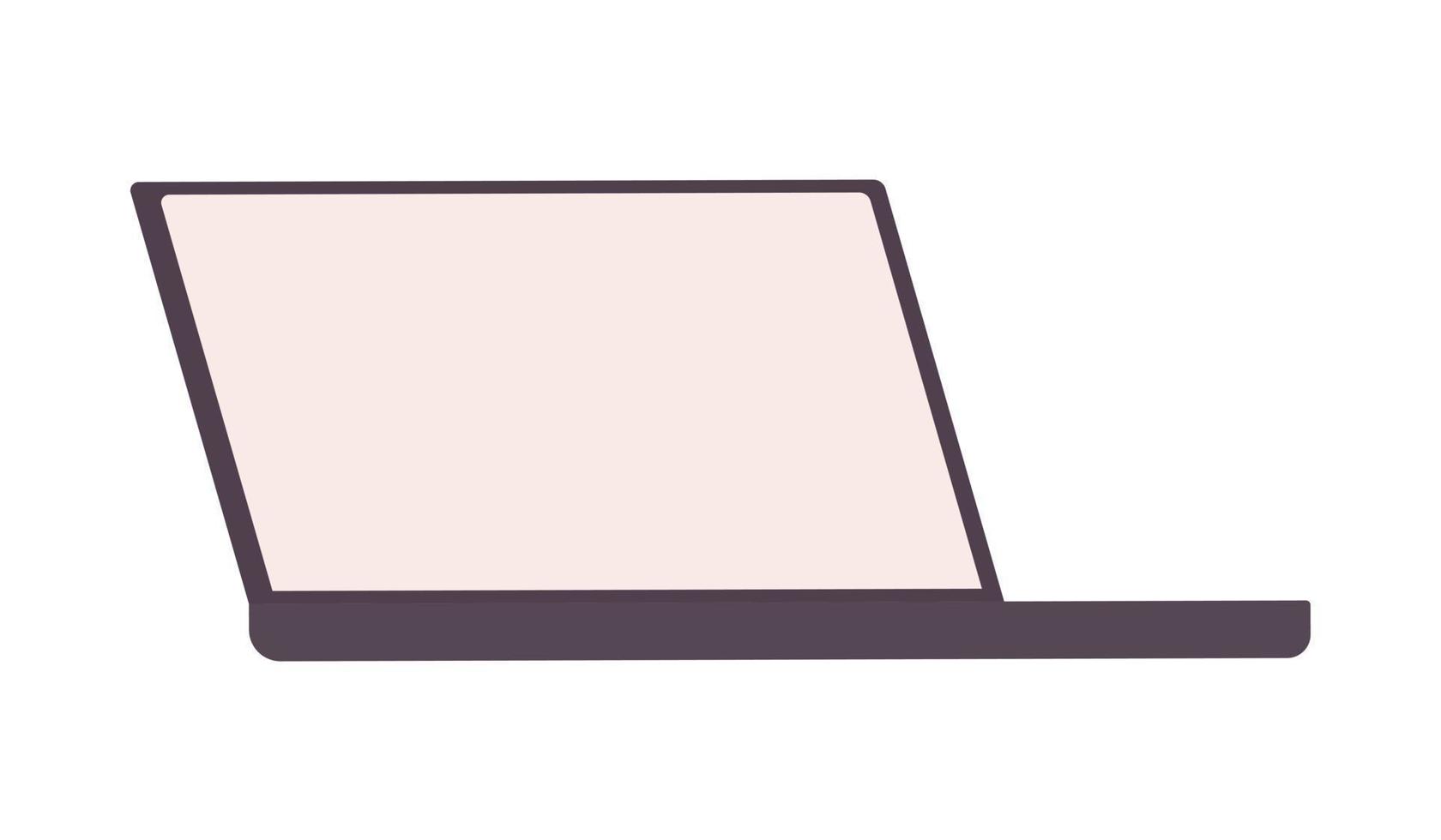 Laptop mit halbflachem Farbvektorobjekt des leeren Bildschirms. Notebook. bearbeitbares Element. Artikel in voller Größe auf weiß. technologie einfache karikaturartillustration für webgrafikdesign und -animation vektor