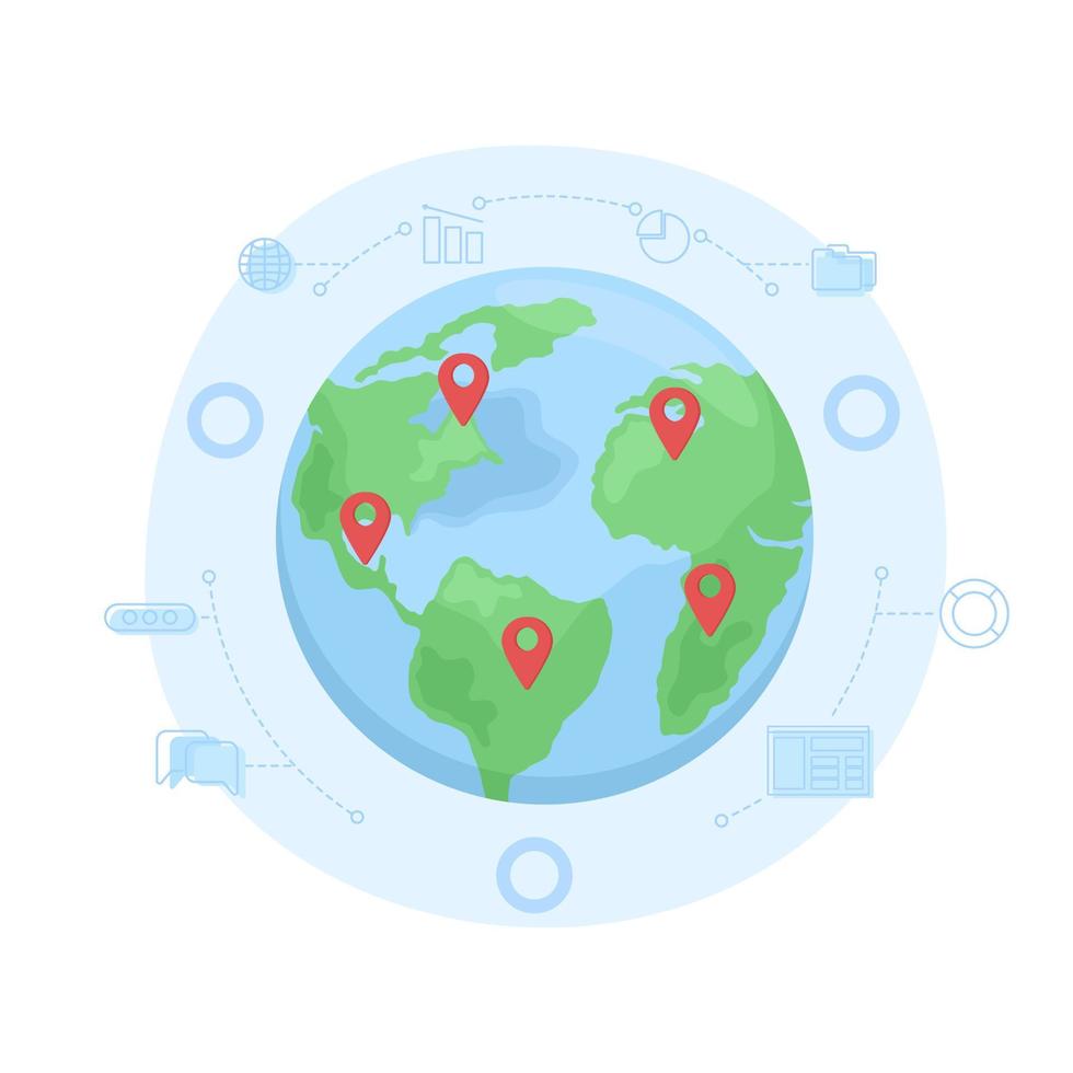 flache konzeptvektorillustration des internationalen geschäfts. Unternehmenstätigkeiten. editierbares 2d-cartoon-objekt auf weiß für webdesign. globale marktplatz kreative idee für website, mobil, präsentation vektor