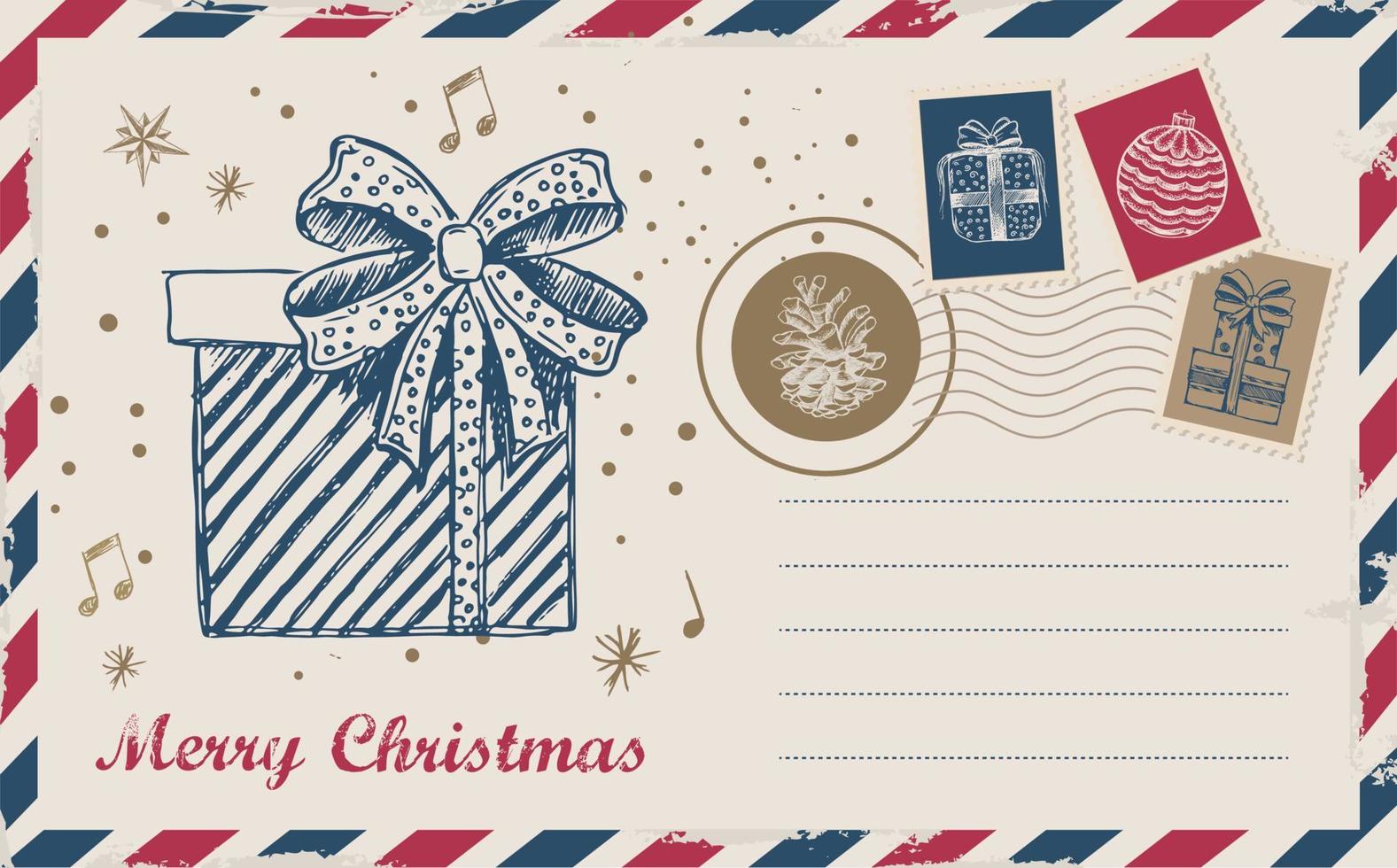 weihnachtspost, postkarte, handgezeichnete illustration. vektor