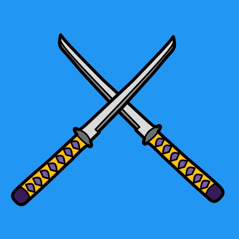 illustration av 2 svärd kolliderar mot varje Övrig på en blå bakgrund lämplig för logotyper eller symboler av självsäkerhet eller traditionell verktyg igenkännande kampanjer vektor