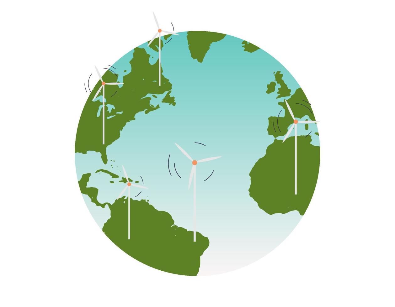 vind turbiner och eco grön kraft industri förnybar hållbar energi begrepp platt vektor illustration.