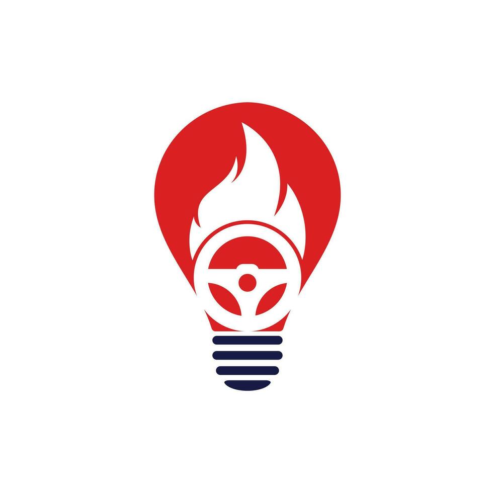 brand förare Glödlampa form begrepp logotyp vektor design mall. bil styrning hjul brinnande brand logotyp ikon vektor illustration design