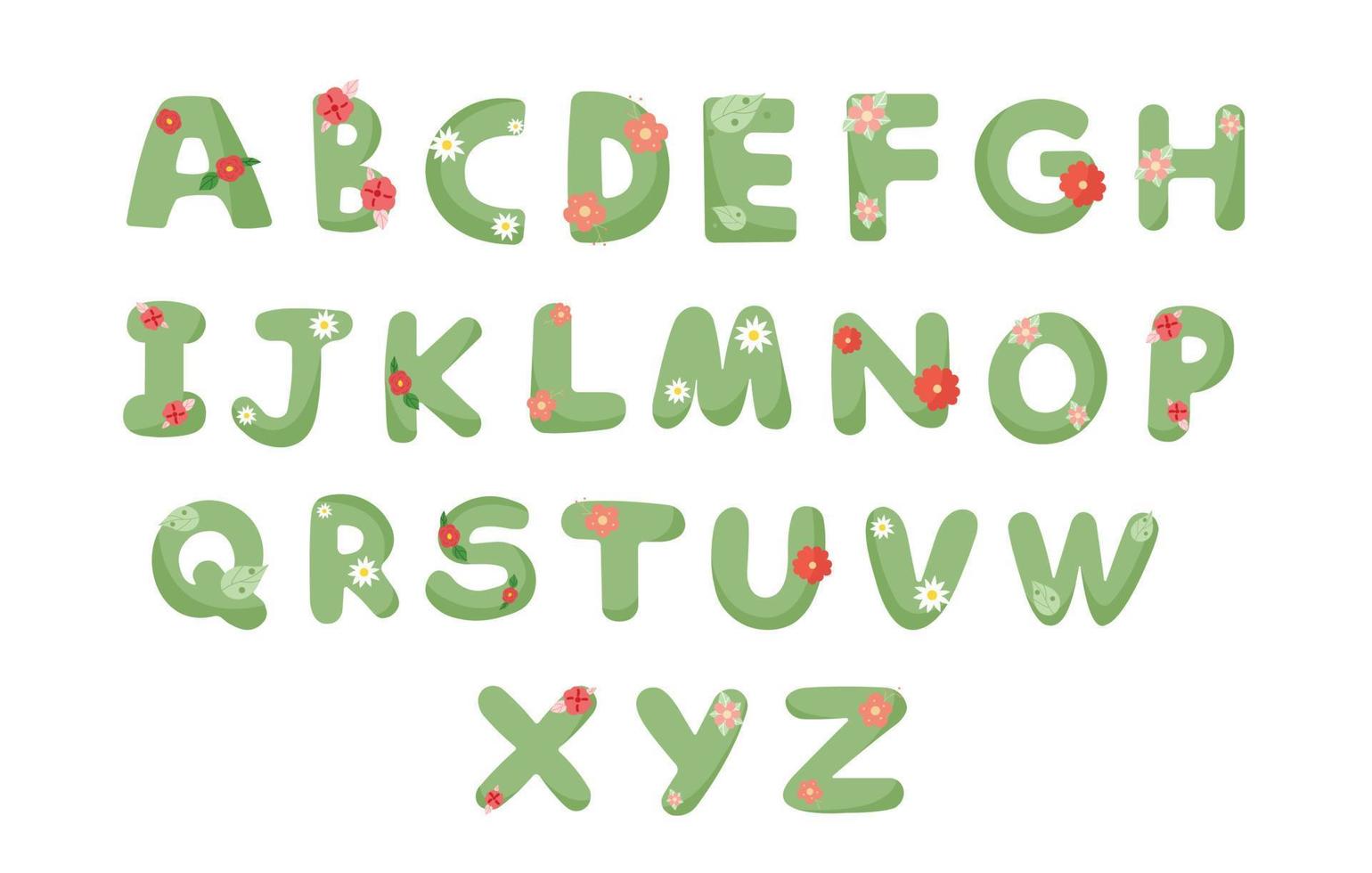 uppsättning av grön blommig alfabet, ABC med blommor för bebis dusch, födelsedag cads, barnkammare rum dekor. vektor