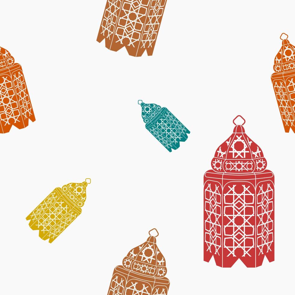 Bearbeitbarer, flacher, monochromer Stil mit verschiedenen Farben, arabische Lampen, Vektorgrafik als nahtloses Muster zum Erstellen eines Hintergrunds islamischer gelegentlicher Themen wie Ramadan und Eid oder arabischer Kultur vektor