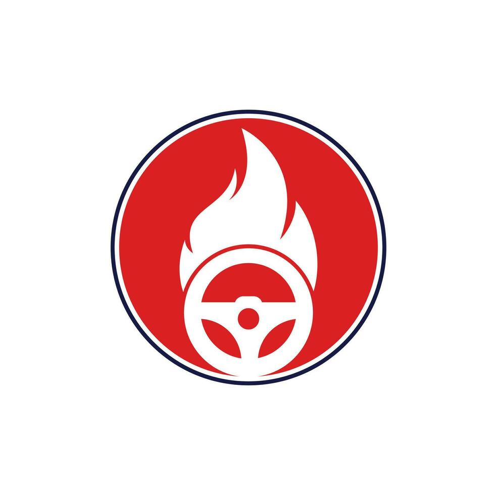 Feuerwehr-Logo-Vektor-Design-Vorlage. Auto Lenkrad brennendes Feuer Logo Symbol Vektor Illustration Design.