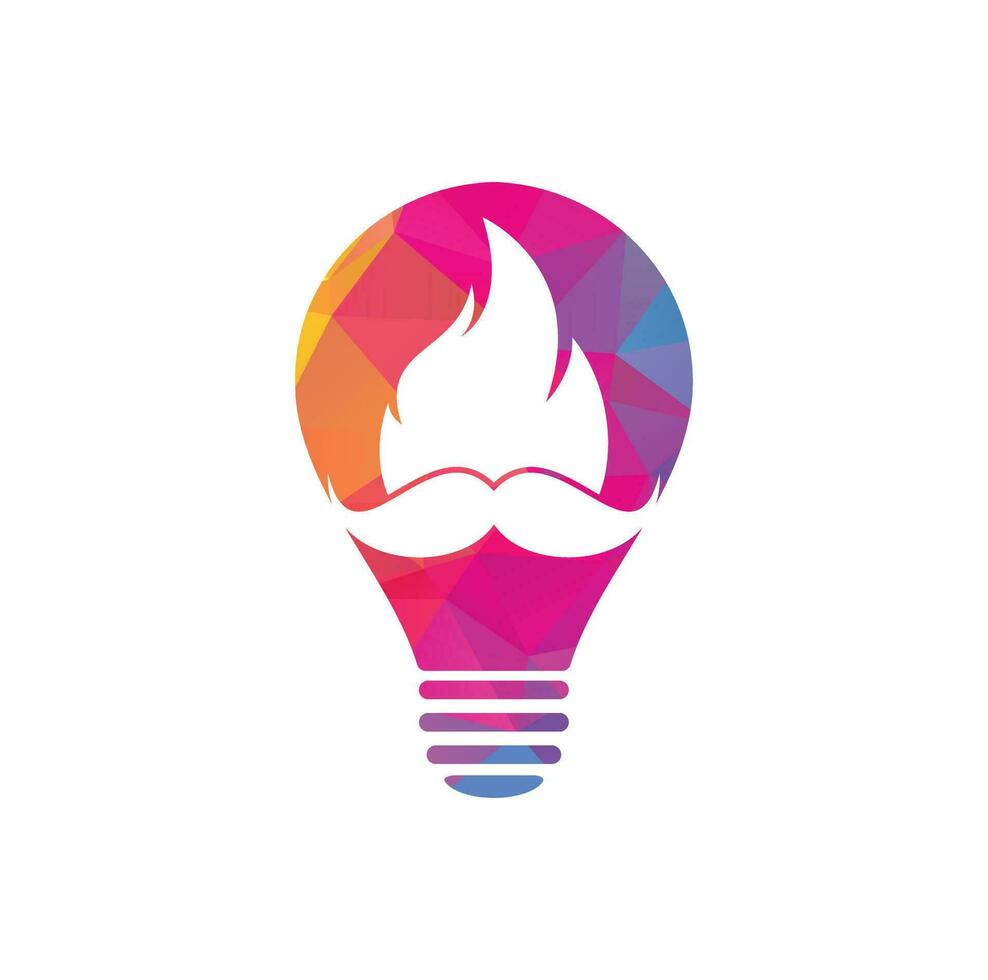 Schnurrbart-Feuer-Vektor-Logo-Design-Vorlage. Schnurrbartfeuer und Glühbirnen-Icon-Design vektor