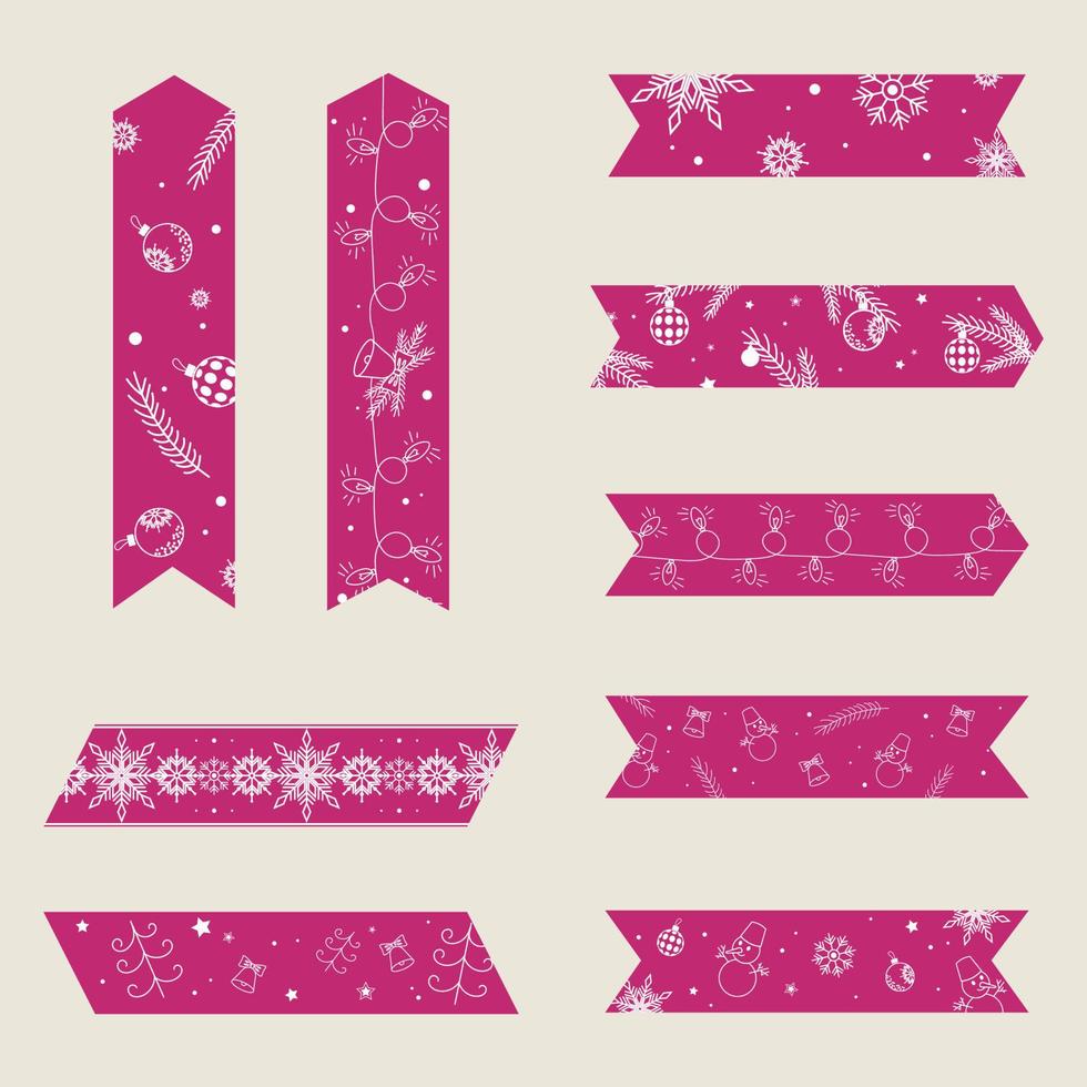 uppsättning av lila jul klibbig washi band ny år ClipArt vektor