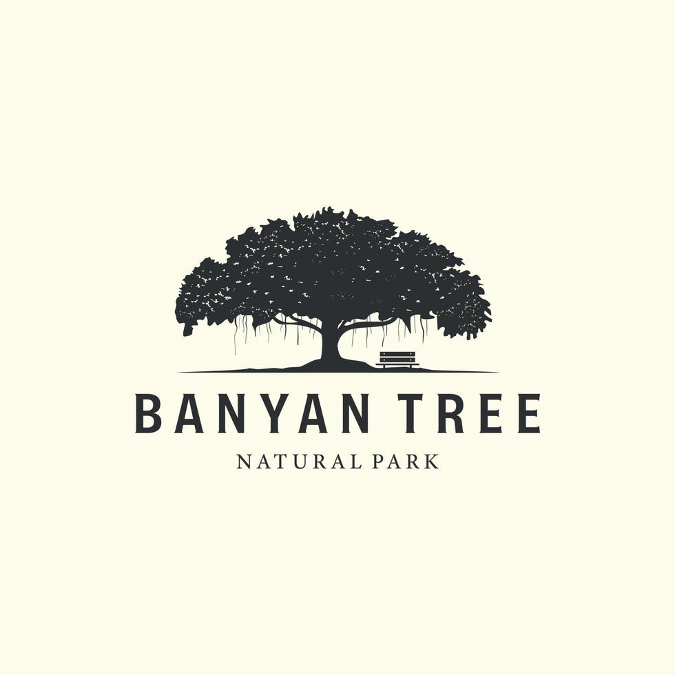 vektor av banyan träd med årgång stil logotyp design illustration, ek träd ikon design