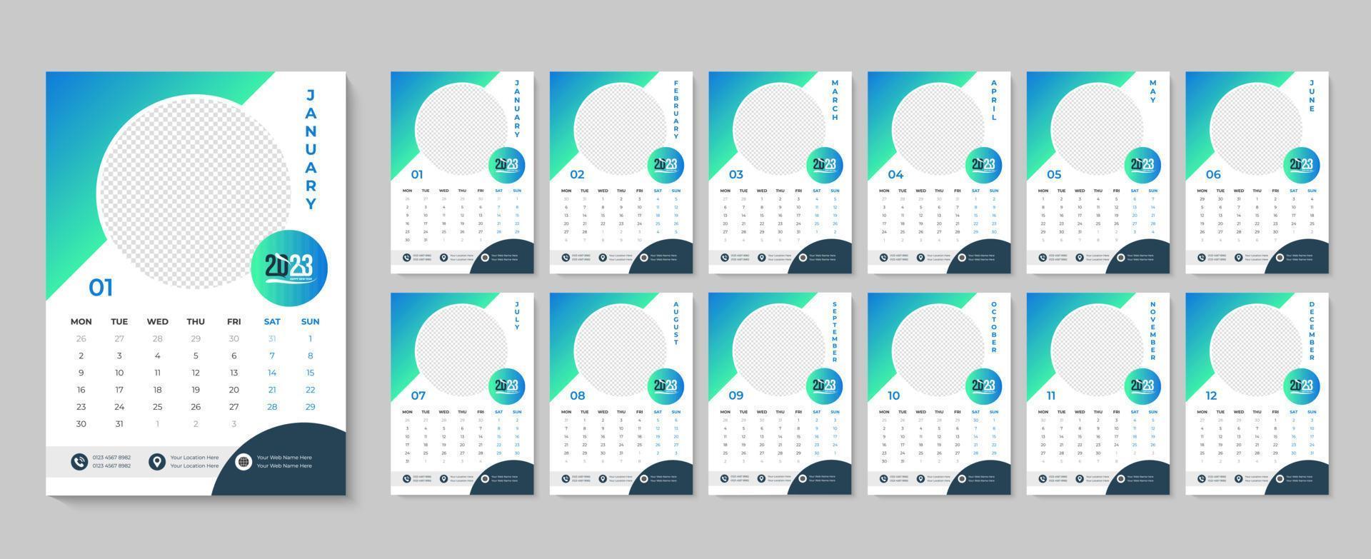 2023 Wandkalender Design monatlich und jährlich pro Download vektor