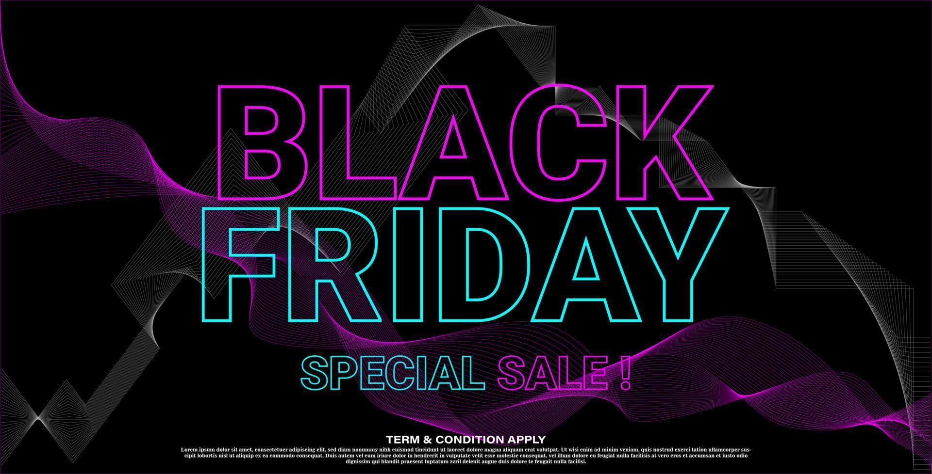 svart fredag försäljning baner på svart bakgrund med abstrakt geometrisk och vågig rader design. vektor illustration